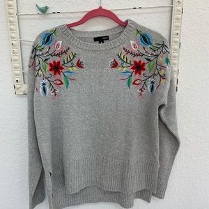 Worn Once AQUA grey sweater with colorful flower